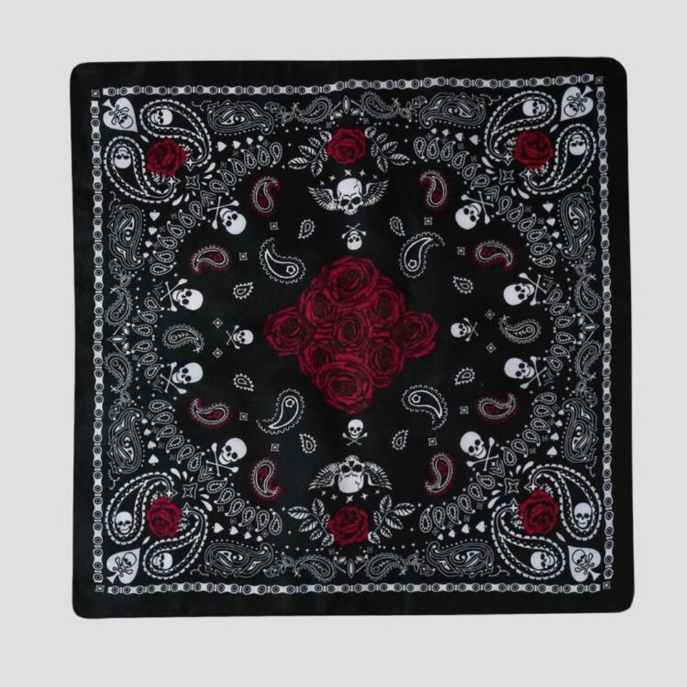 🌹 Awesome Rose Skull Rockabilly Scarf Bandana 💀